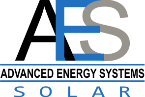 A blue and black logo for es solar.