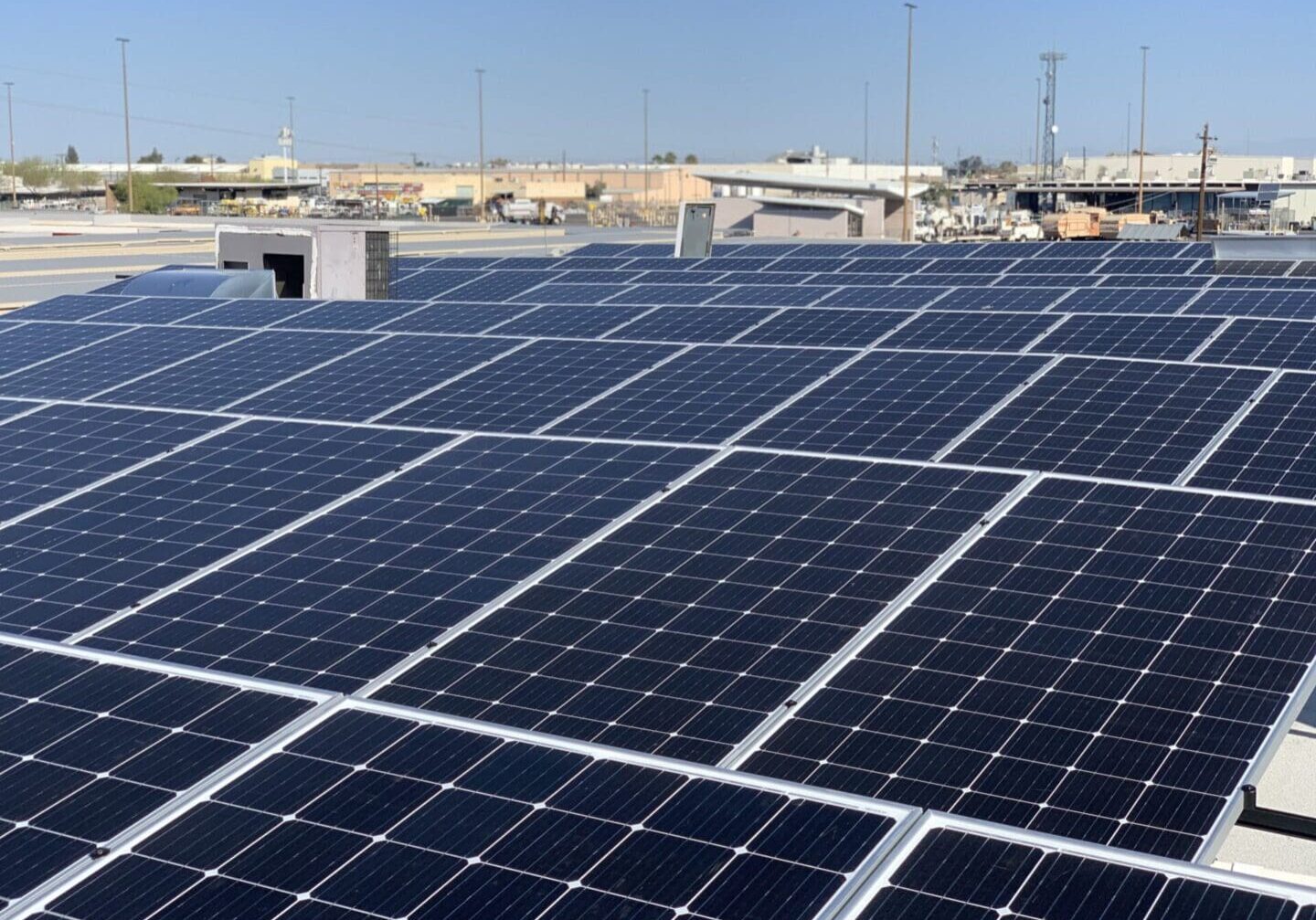 Rooftop solar panels generating clean energy.